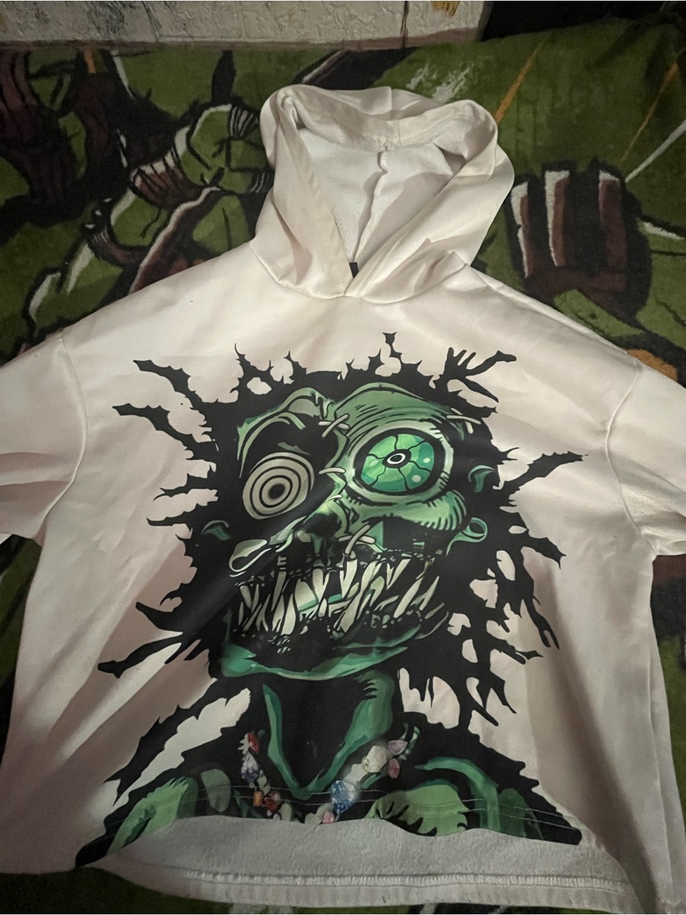 NFINITY White Hoodie with Green and Black Graphic